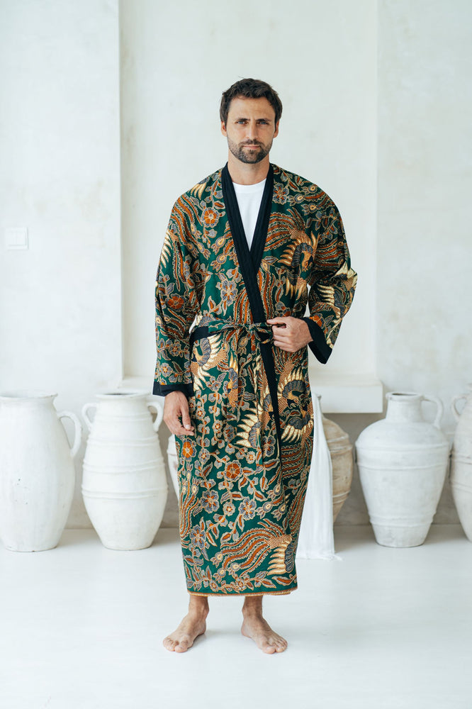 Green Men's Full Length Batik Robe