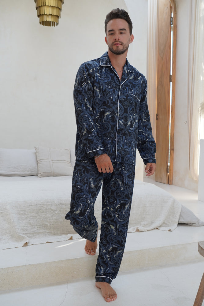 Men’s Black Satin Long Pyjama Set