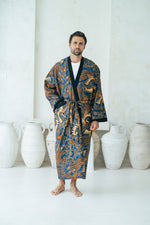 Royal Blue Men's Full Length Batik Robe