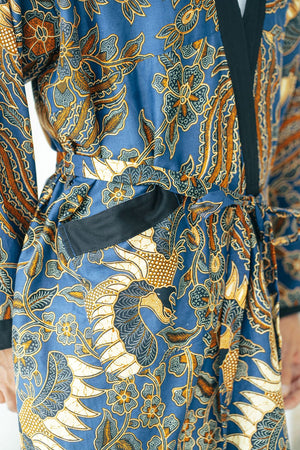 Royal Blue Men's Full Length Batik Robe