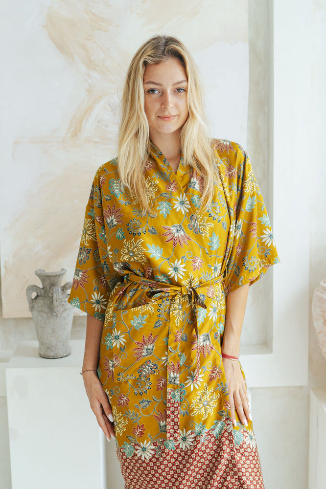 Dressing Gown Womens, Kimono Robe in Gold, Wear The World