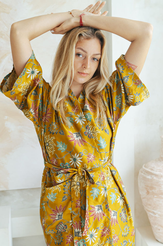 Dressing Gown Womens, Kimono Robe in Gold, Wear The World