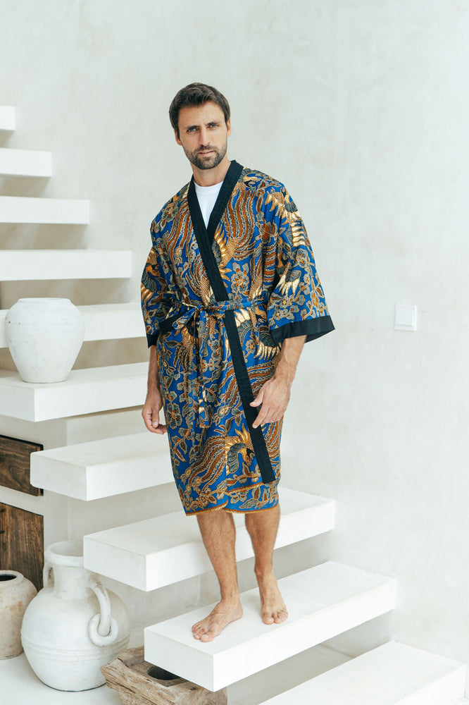 Men's Batik Robe in Royal Blue
