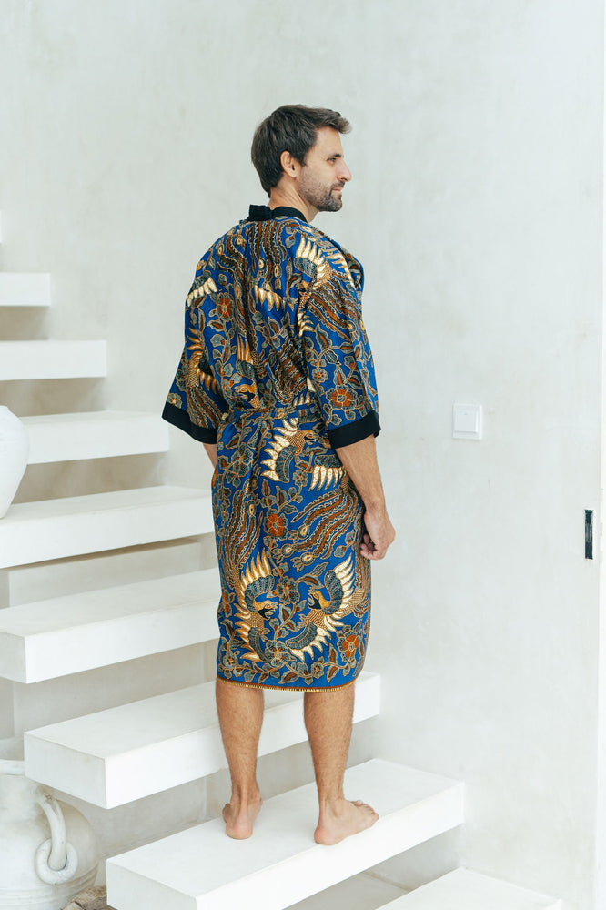 Silk Robe Mens, Batik Oriental Kimono Jacket Robe, Wear The World