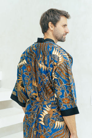 Men's Batik Robe in Royal Blue