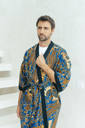 Silk Robe Mens, Batik Oriental Kimono Jacket Robe, Wear The World