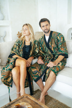 Green Batik Kimono Robe
