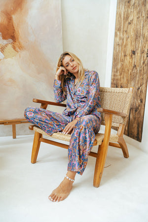 Long Sleeve Pajamas Set | Blue Pajama Set | Wear the World