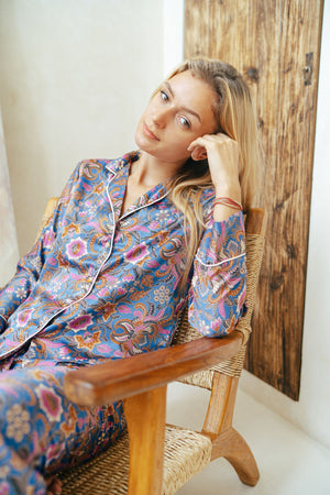 Long Sleeve Pajamas Set | Blue Pajama Set | Wear the World