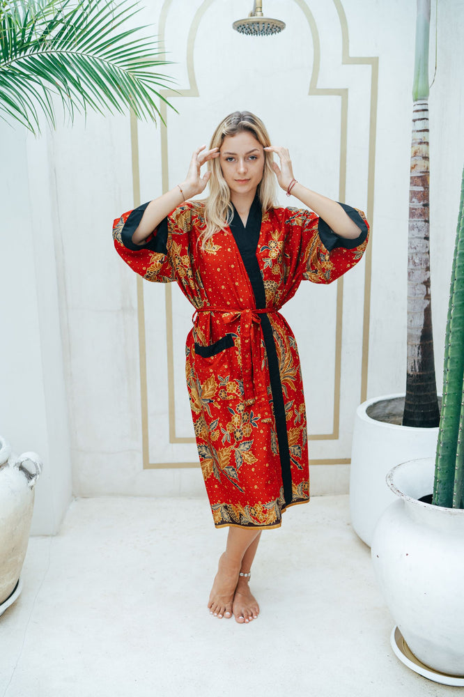 Kimono Robes For Women, Red and Gold Kimono Robe, Wear The World
