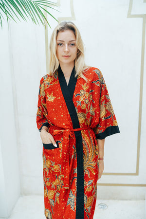 Kimono Robes For Women, Red and Gold Kimono Robe, Wear The World