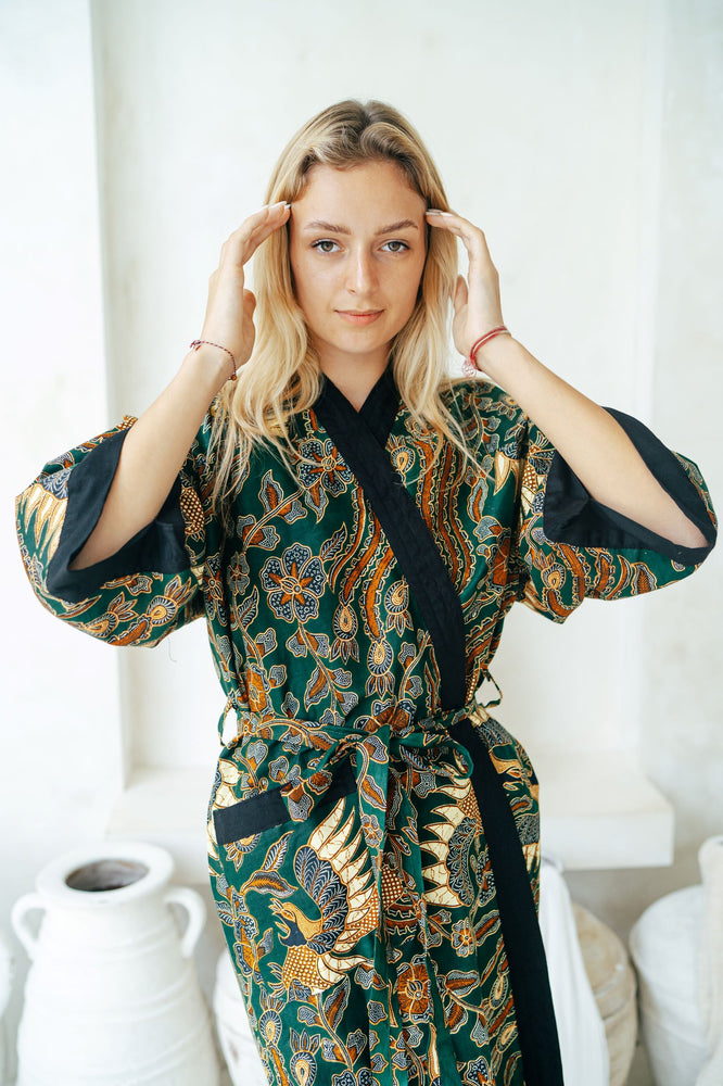 Green Batik Kimono Robe