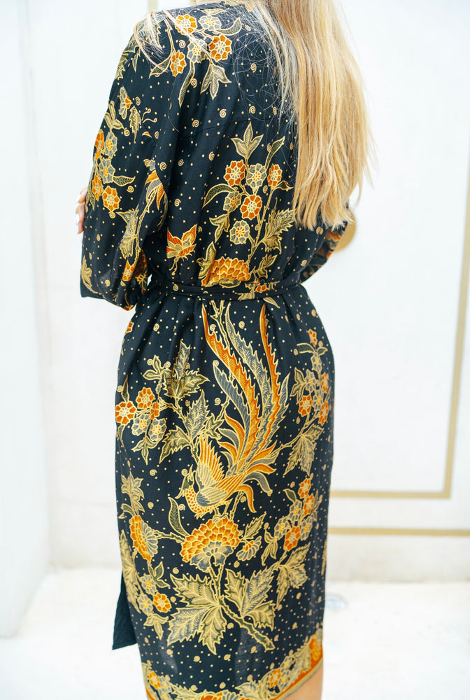 Batik Kimono Robe | Black and Gold Kimono Robe | Wear the World