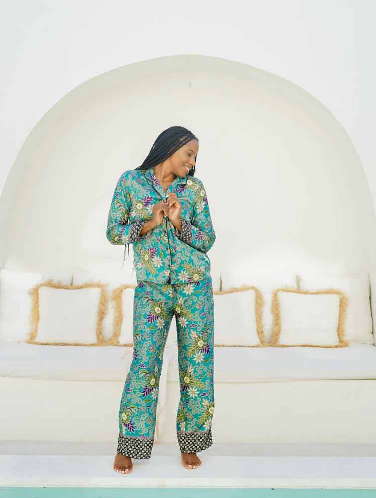 Cute Pajama Sets For Women, Turquoise Long Pyjama Set, Wear The World